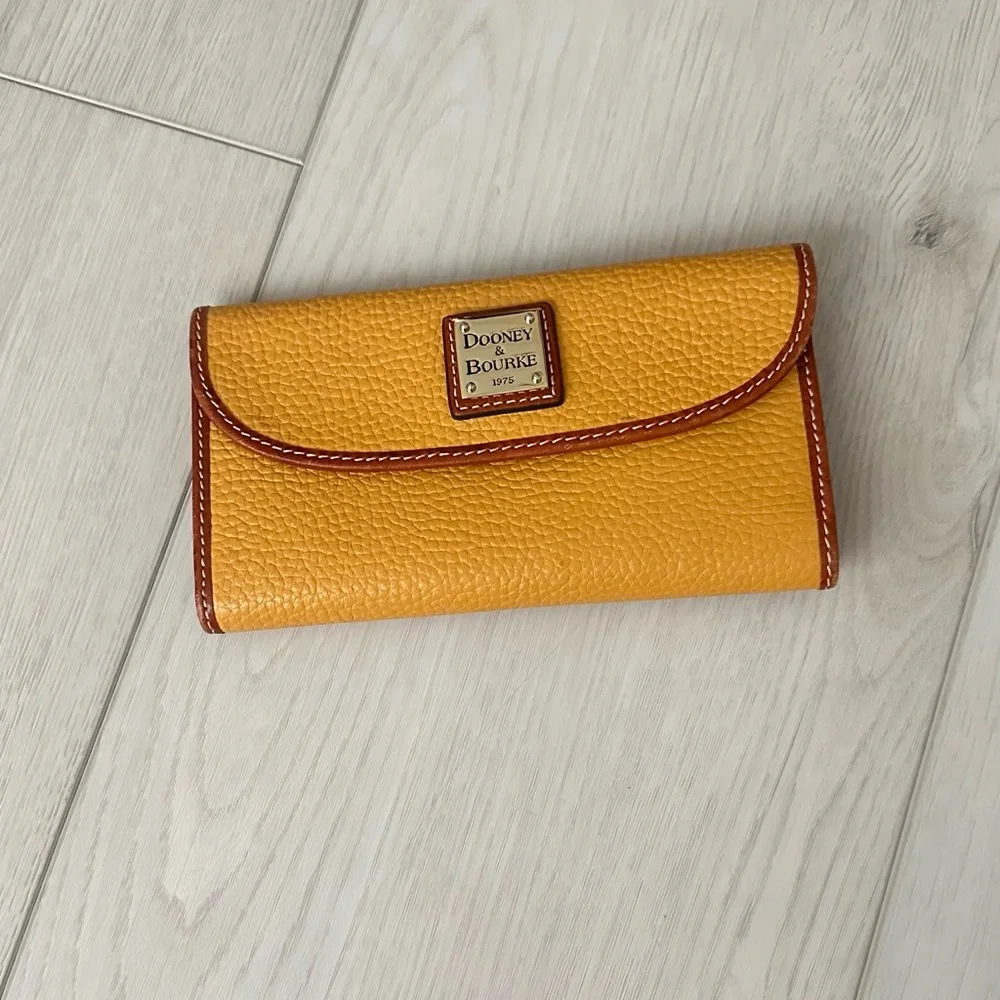 Dooney & Bourke Yellow Pebble Leather Hobo with Brown Trim and Wallet